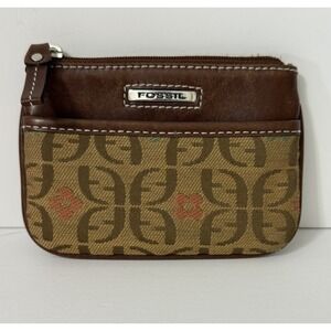 VTG Fossil Genuine Leather & Fabric ID Change Purse Credit Card Holder Key Chain